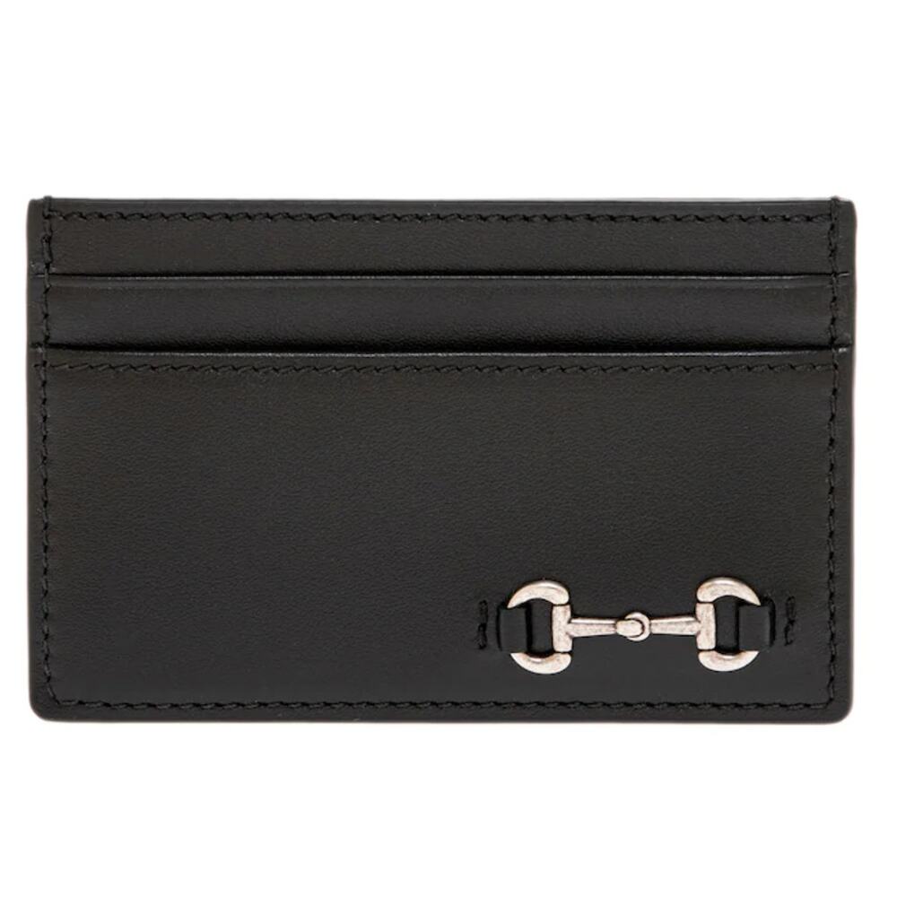 Gucci Mens Horsebit Card Holder Case Wallet Black Leather NEW